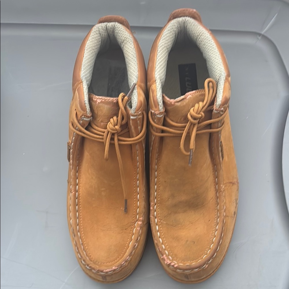 Tan Suede Ankle Boots with Moccasin Stitching